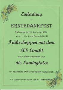 Erntedankfest in der Festhalle Etmißl